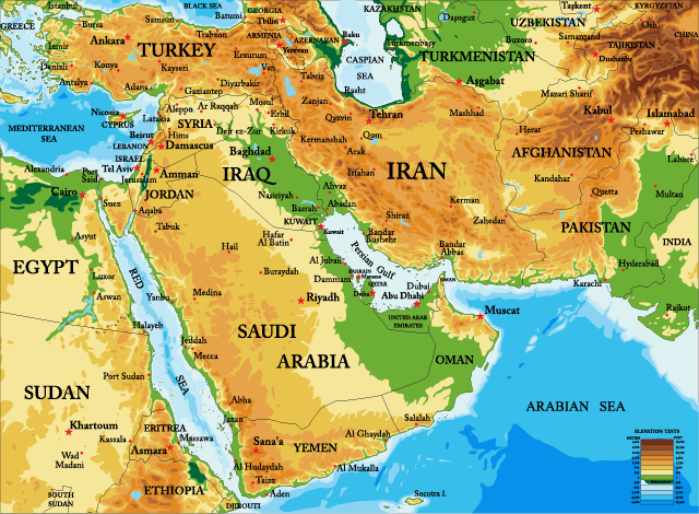 イランの標高マップ