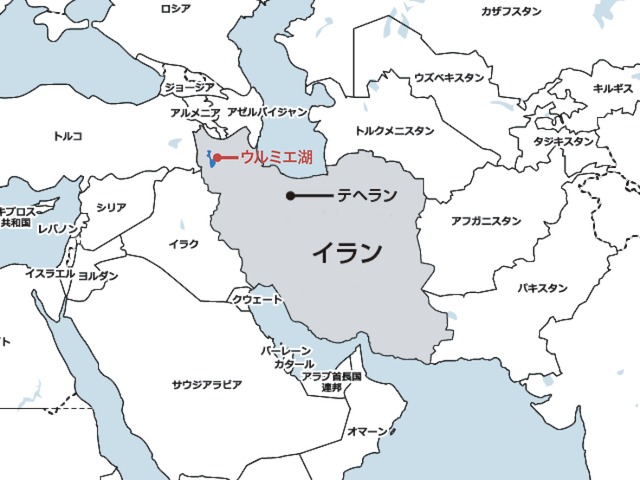 ウルミエ湖の位置を示すイラン地図